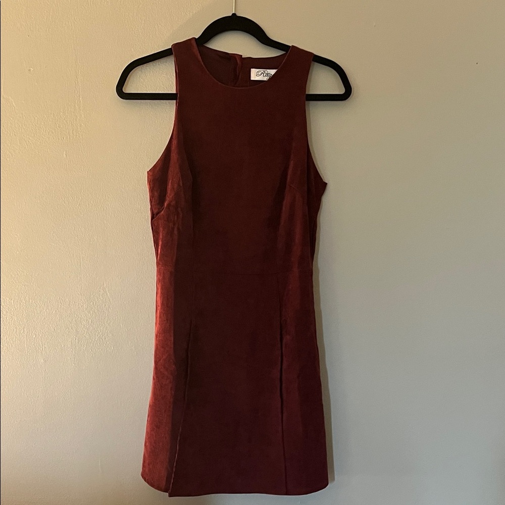 Elegant Sleeveless Wine Mini Lined Corduroy Dress